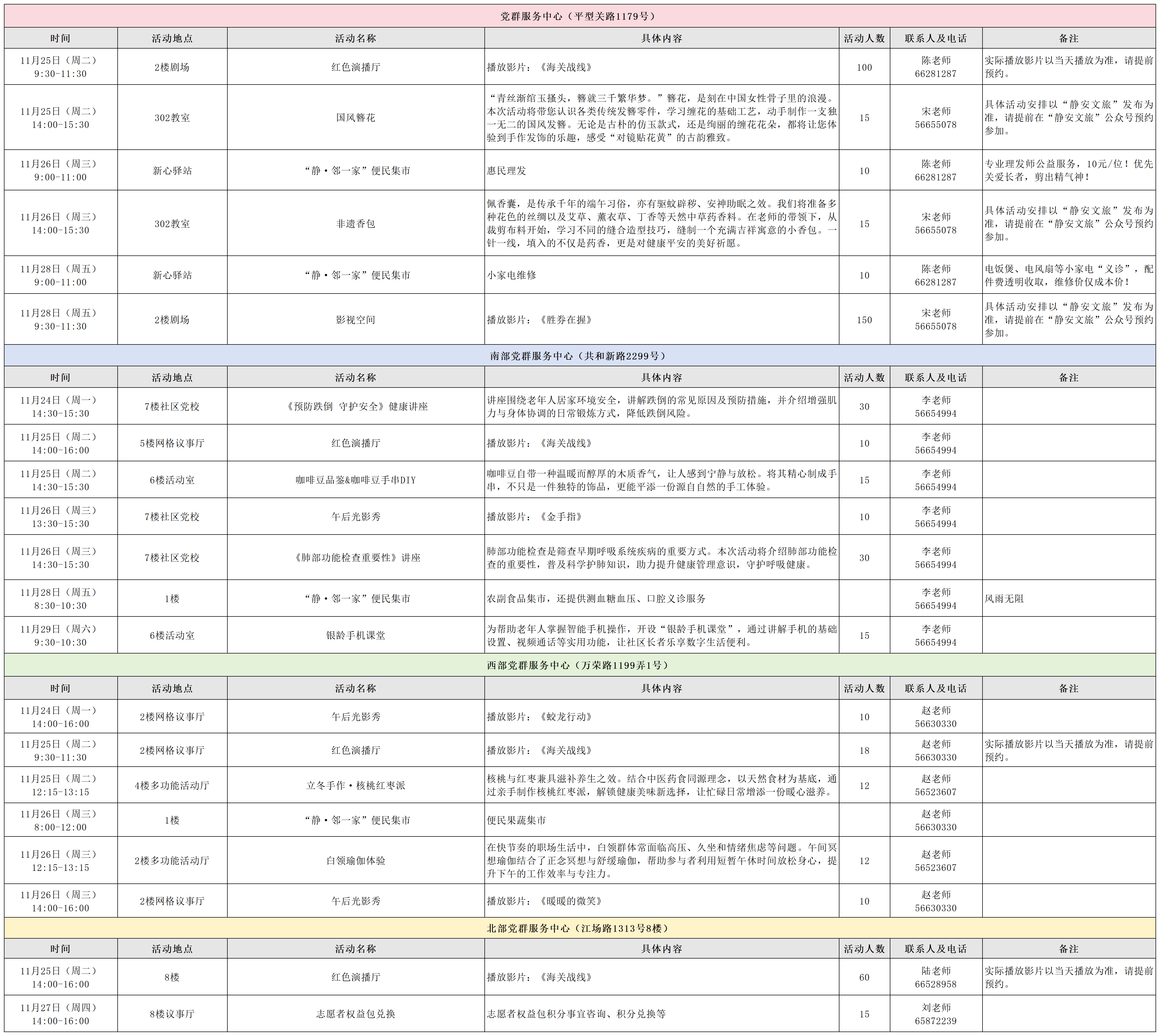 【活动预告】大宁路街道党群阵地排片表（11月24日-11月29日）